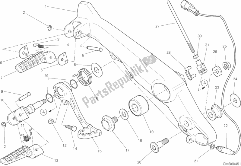 All parts for the Footrests, Right of the Ducati Scrambler Classic Brasil 803 2016